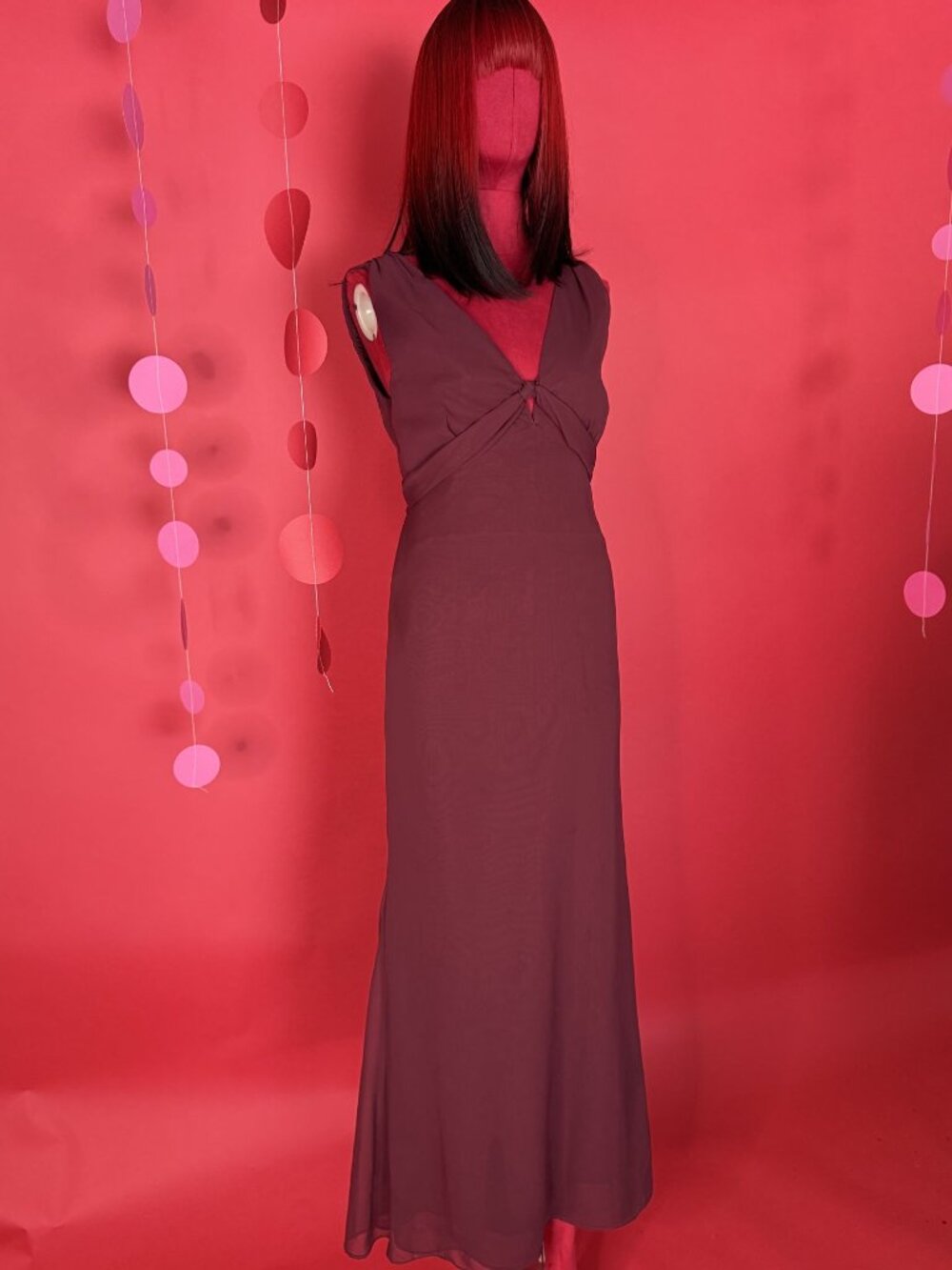 Vintage 90s Silk Chiffon Maxi Dress – 90s Minimal Evening Gown with Open Back